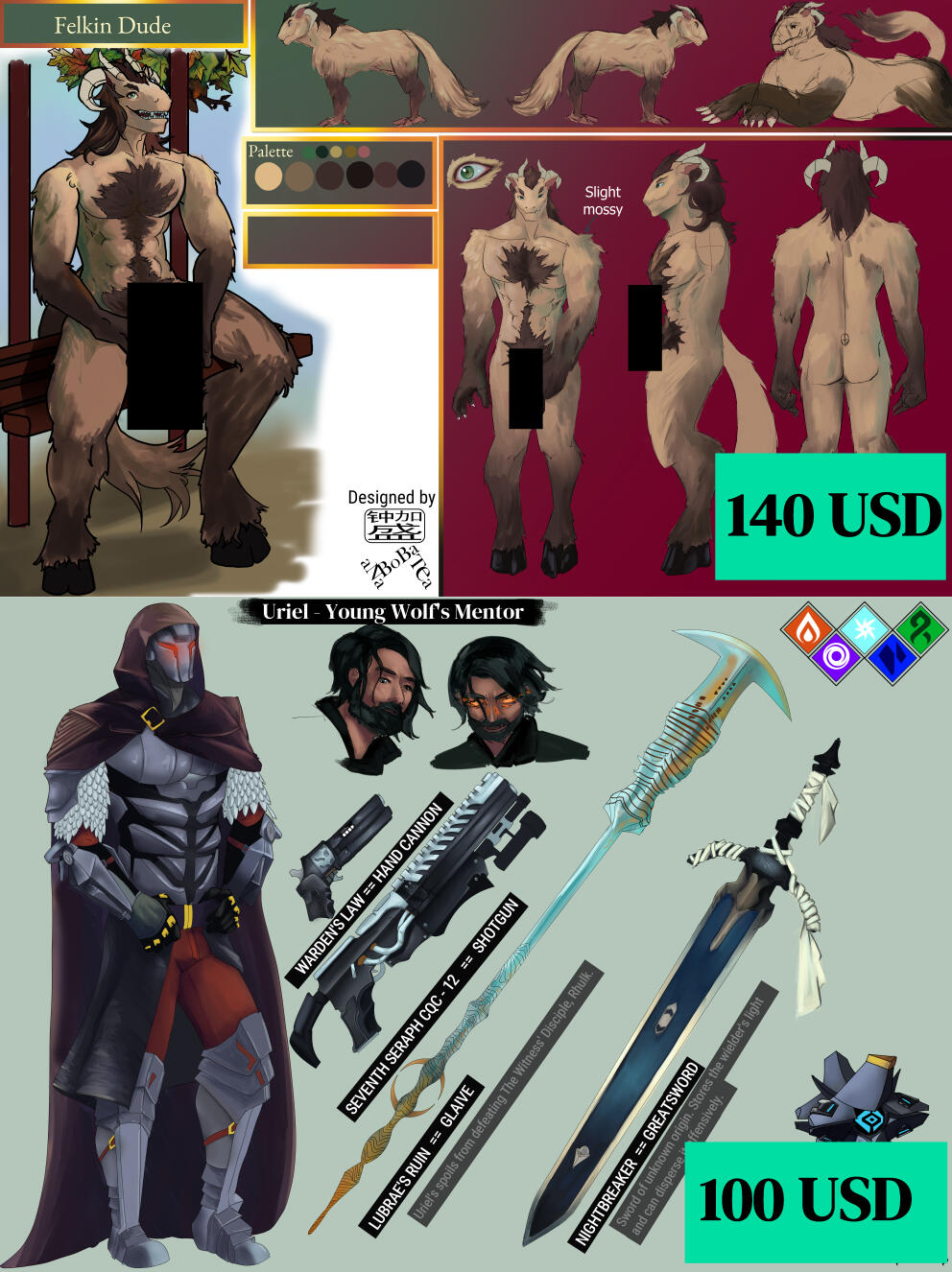 140 - USD for one CG art + 3 full colour figures + 3 sketches